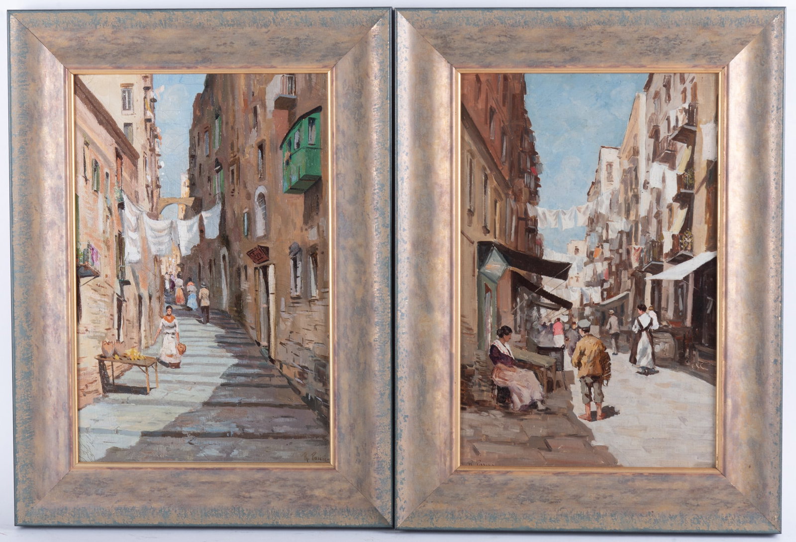 R. Pasini, Italy 20th Century, A Pair of Village Street Scenes, oil paintings on canvas (1 of 3)