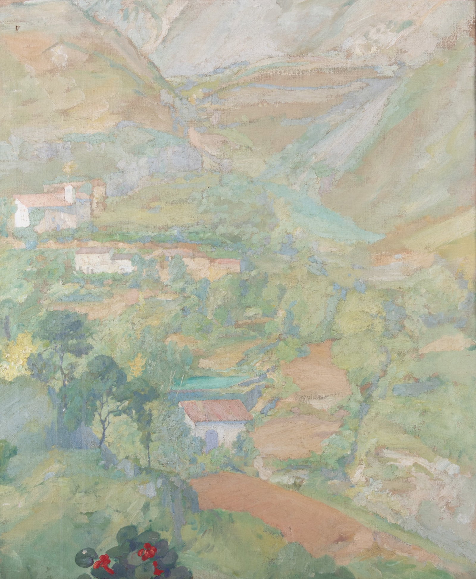 French School Early 20th Century, Hillside Village, oil on canvas (1 of 3)