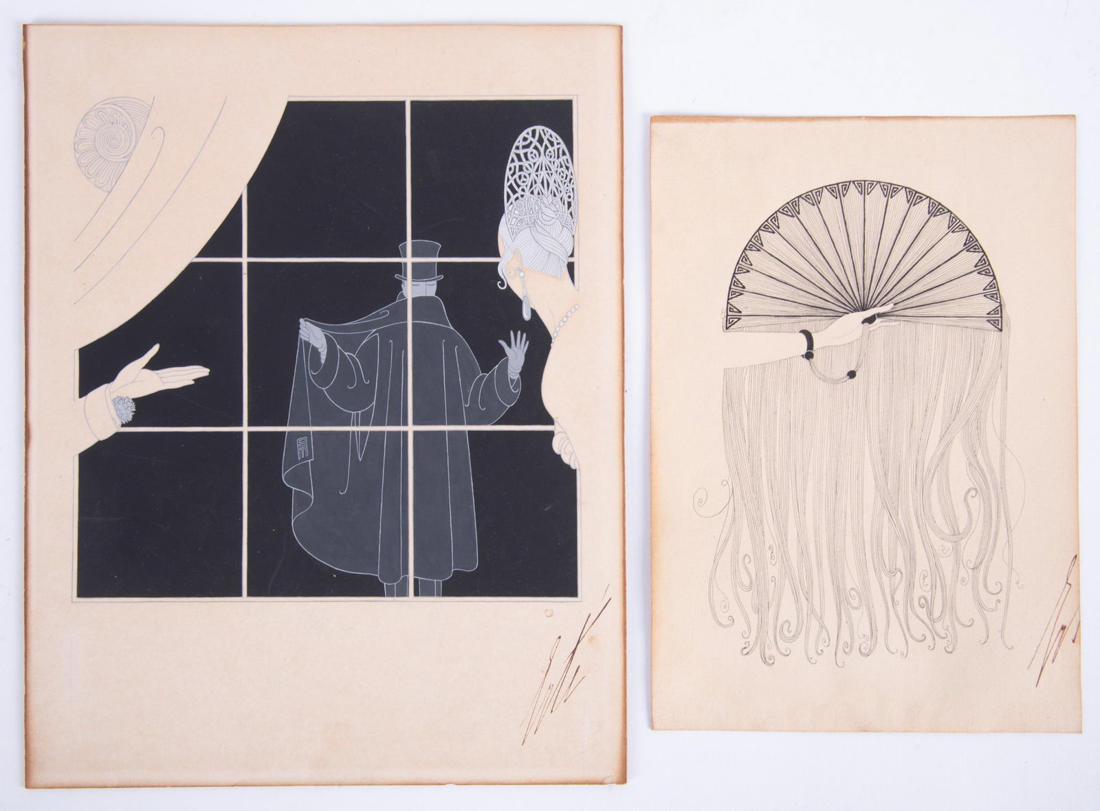 Romain (Erte) de Tirtoff, Russia (1892-1990), Two Illustrations for Harper's Bazaar, ink and gouache (1 of 6)