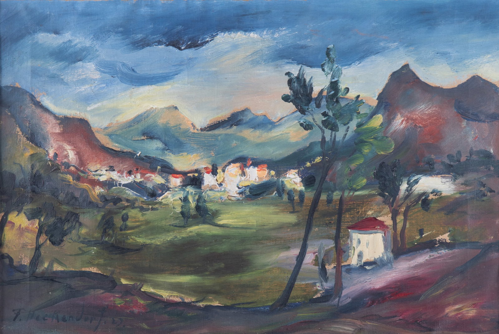 Franz Heckendorf, Germany 1888-1962, Expressionist Landscape, Danube, 1927, oil on canvas (1 of 5)