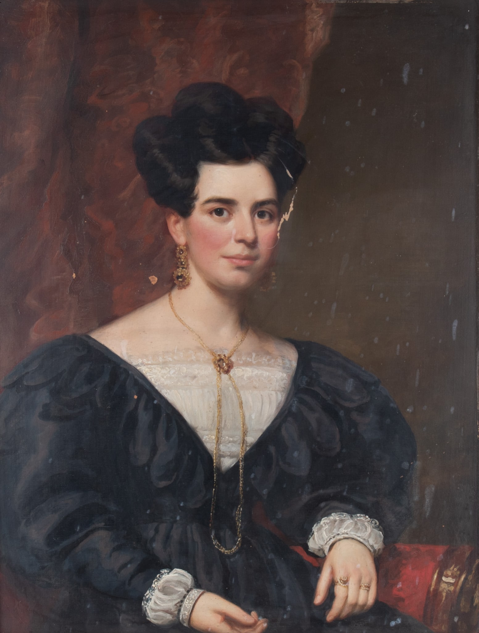 American School Late 19th Century, Portrait of a Woman, oil on panel, paint loss (1 of 5)