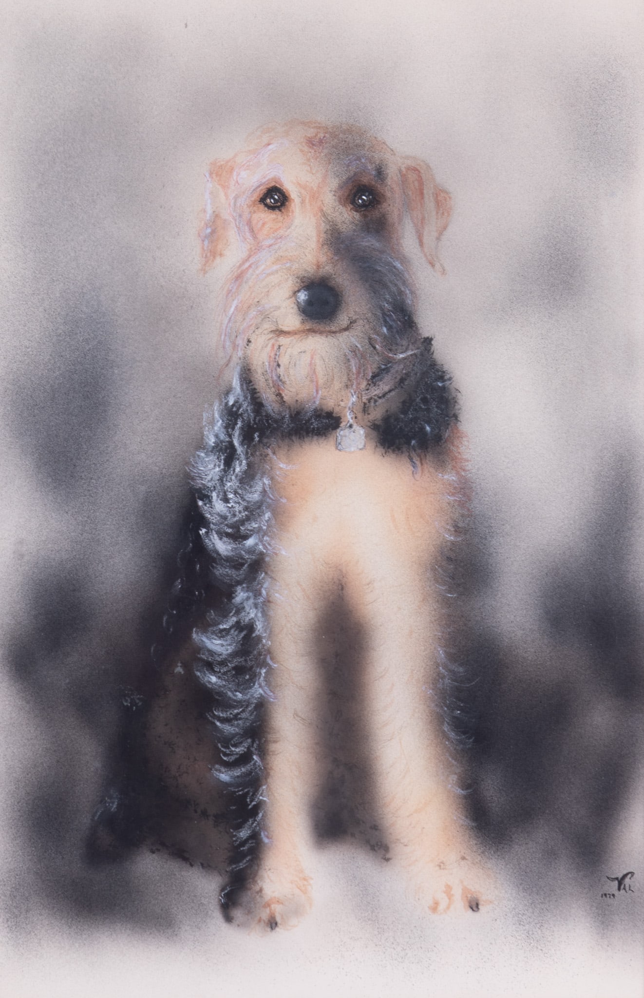 Val, 20th Century, Portrait of an Airedale Terrier, 1979, watercolor on paper (1 of 4)