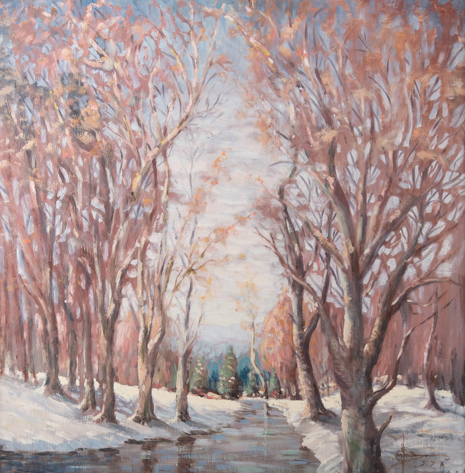 Davidson, 20th Century, Tree-Lined Winter Path, 1935, oil on board (1 of 6)