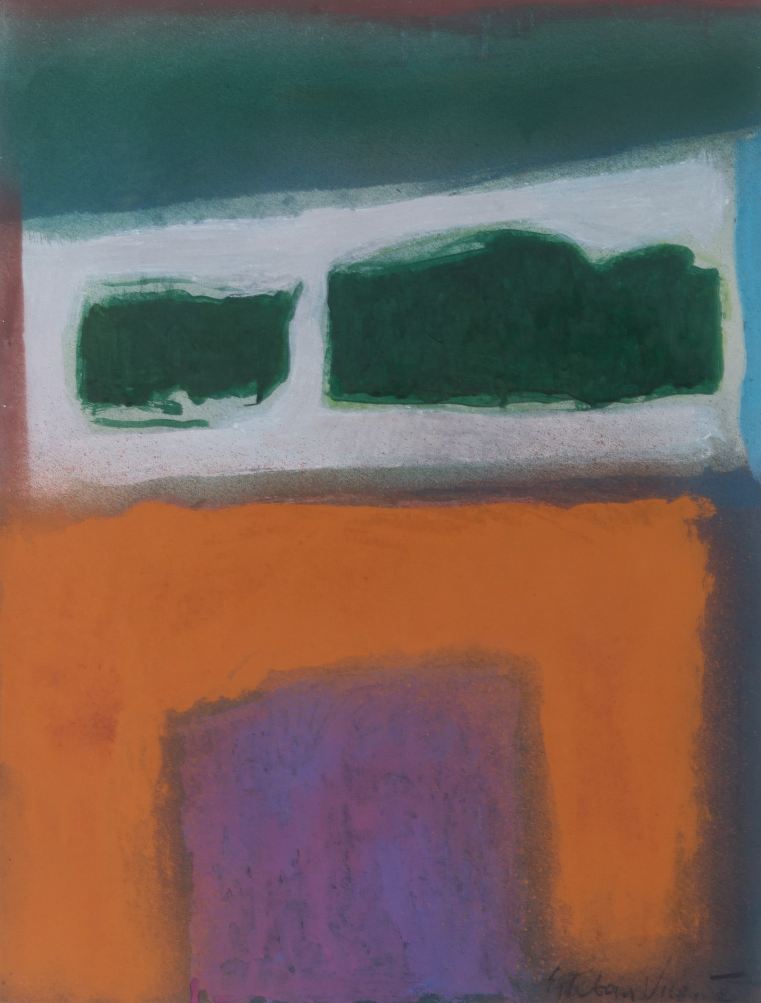 Esteban Vicente, Spain / New York 1903-2001, Riva Series I, 1981, mixed media on paper: Esteban VicenteSpain / New York, 1903-2001Riva Series I, 1981mixed media on papersigned lower right, framed.Label Verso: Yares Gallery, Scottsdale, Arizona29 x 21 1/2 inches; 34 1/2 x 26 3/4 in