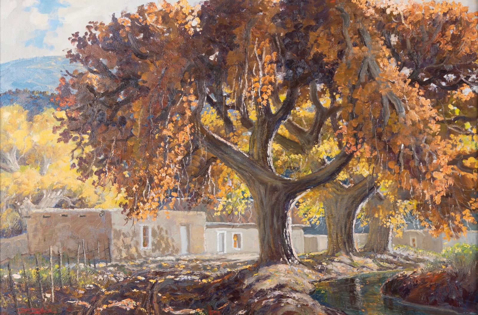 Ben Turner, New Mexico (1912-1966), Adobe Buildings in an Autumn Landscape, oil on canvas (1 of 5)