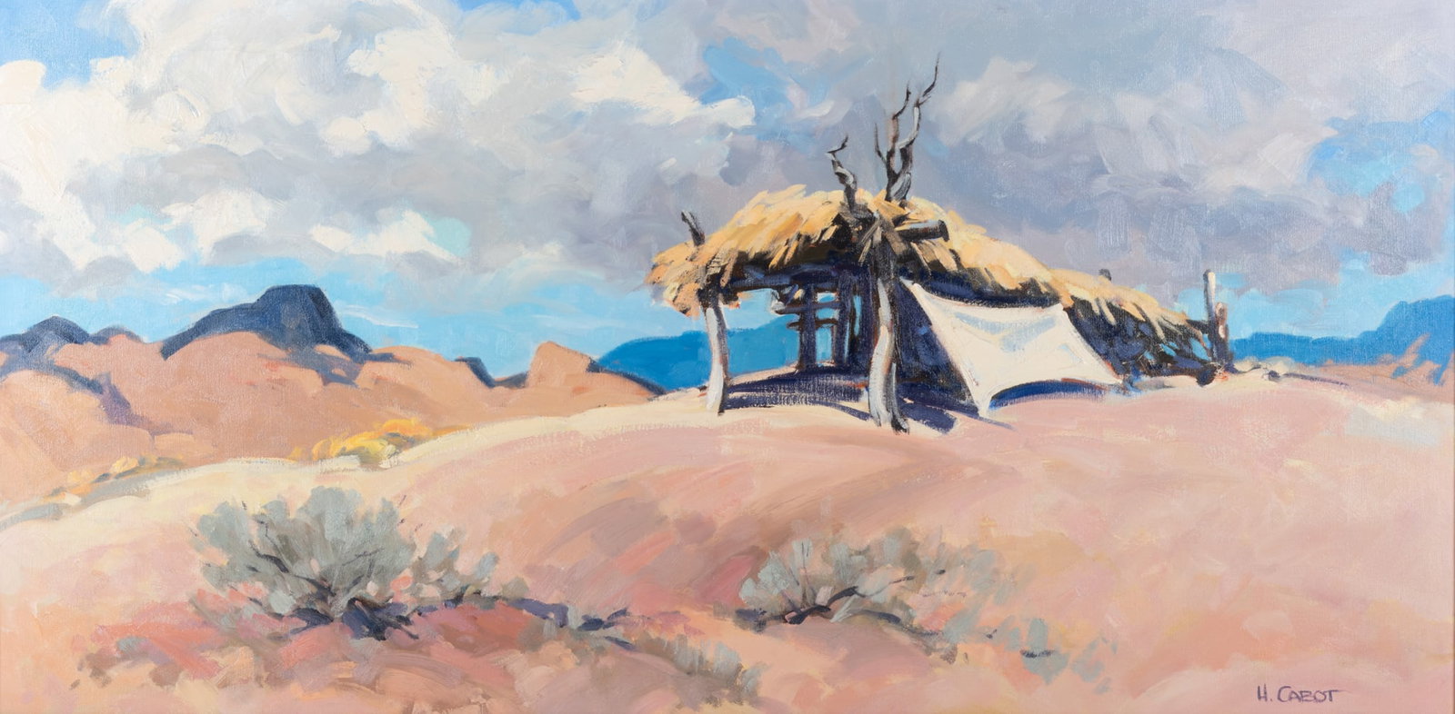 Hugh Cabot, Arizona (1930-2005), Desert Landscape, oil on canvas: Hugh CabotArizona, (1930-2005)Desert Landscapeoil on canvassigned lower right, framed.24 x 48 inches; 29 x 52 1/2 inches (overall with frame)