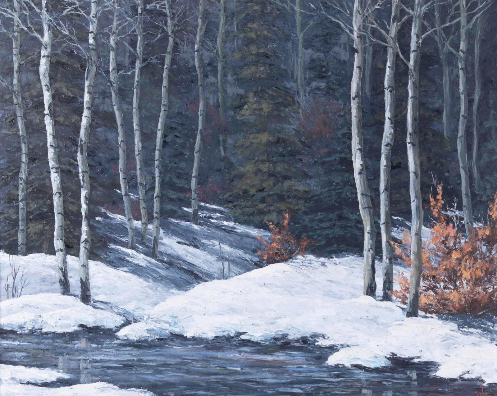 Betty Jean (Angelos) Sabo, Missouri / New Mexico (1928-2016), Winter Scene, oil on board (1 of 4)