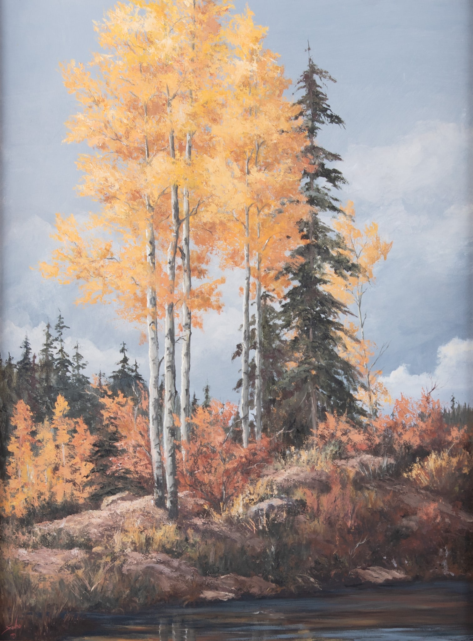 Betty Jean (Angelos) Sabo, Missouri / New Mexico (1928-2016), Aspens, oil on board (1 of 4)