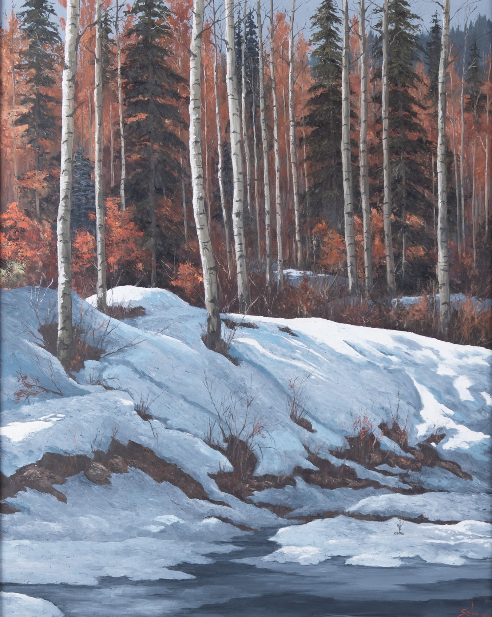 Betty Jean (Angelos) Sabo, Missouri / New Mexico (1928-2016), Pecos Winter, oil on board (1 of 5)