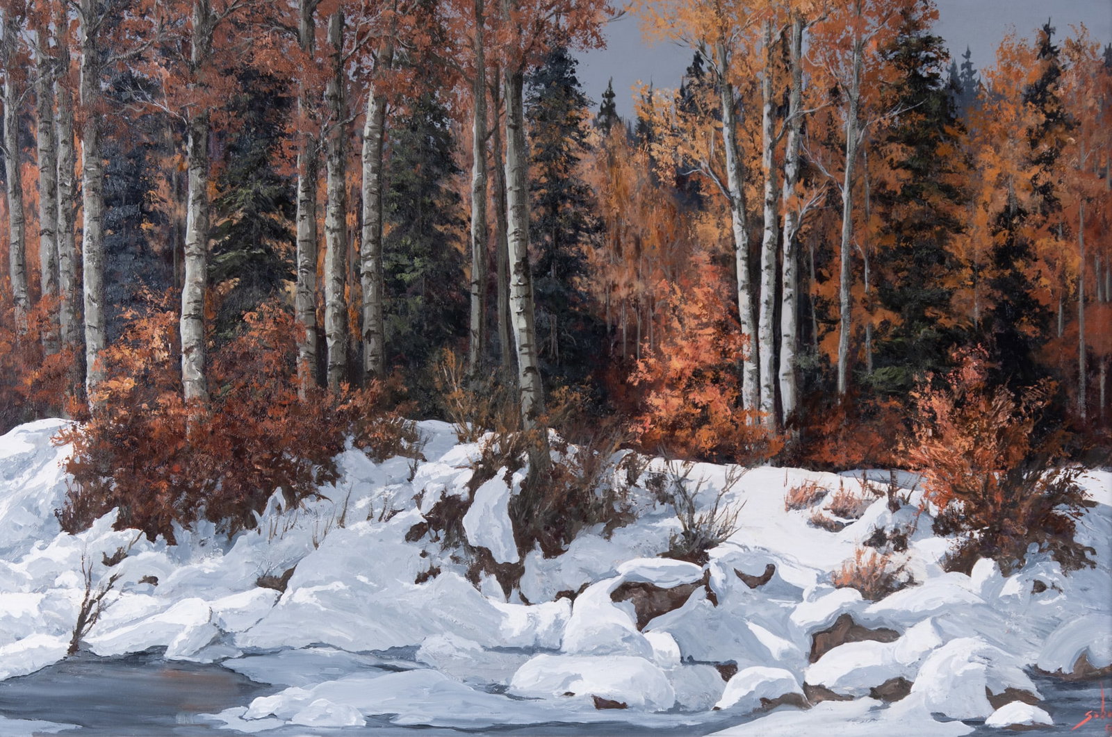 Betty Jean (Angelos) Sabo, Missouri / New Mexico (1928-2016), Winter Forest, oil on board (1 of 4)