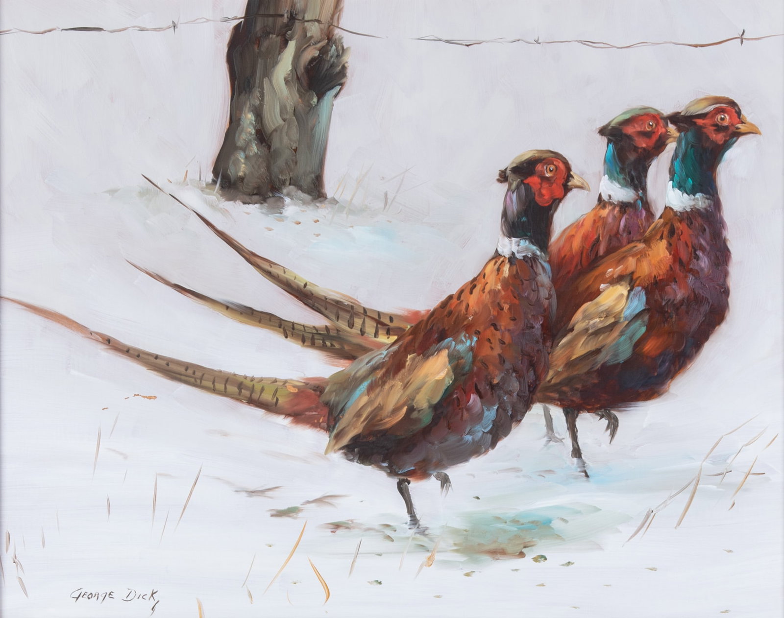 George Dick, New Mexico / Wisconsin (1916-1978), Three Pheasants, oil on board (1 of 4)
