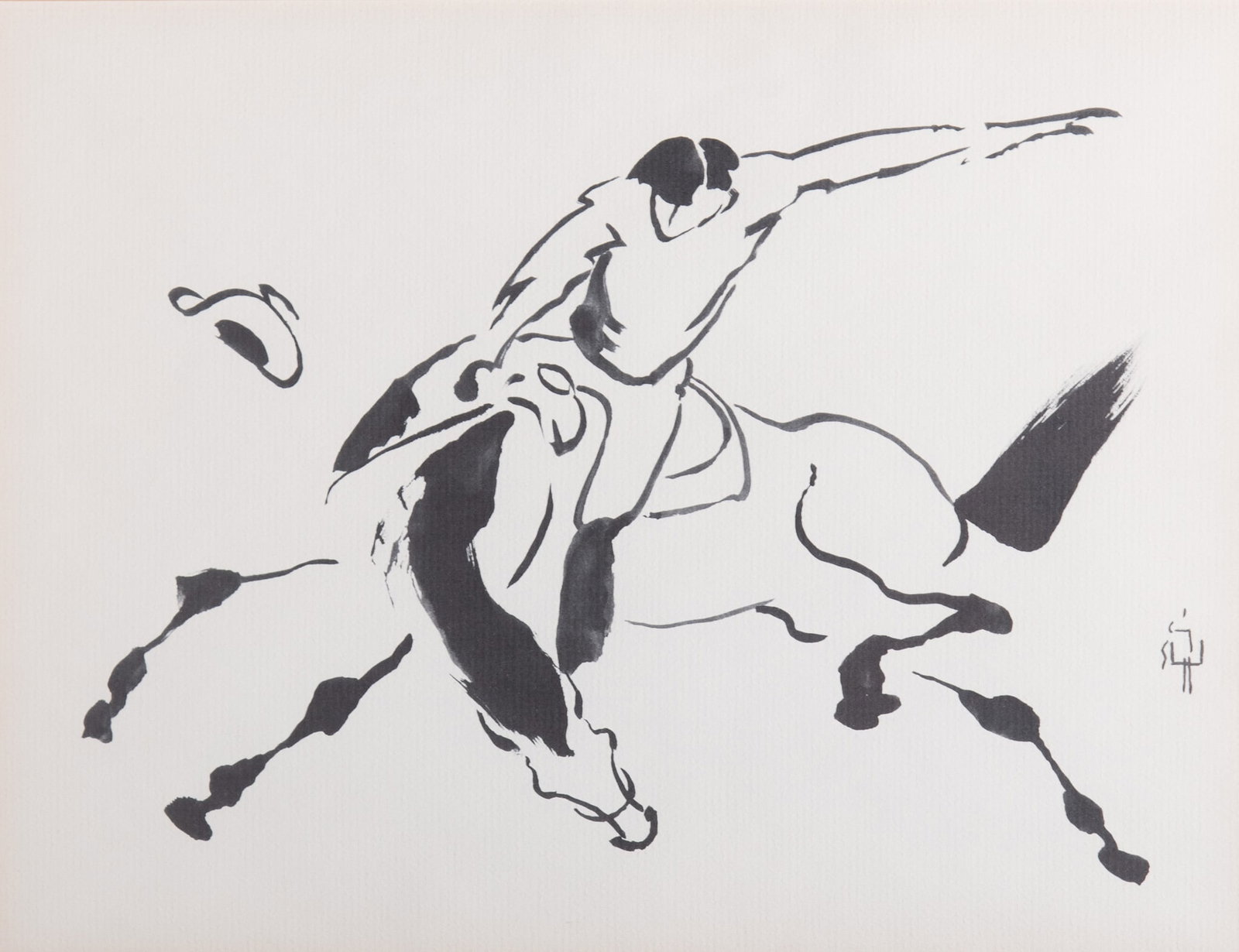 Craig Sheppard, Oklahoma (1913-1978), Three Abstract Horse and Rider Scenes, ink on paper (1 of 4)