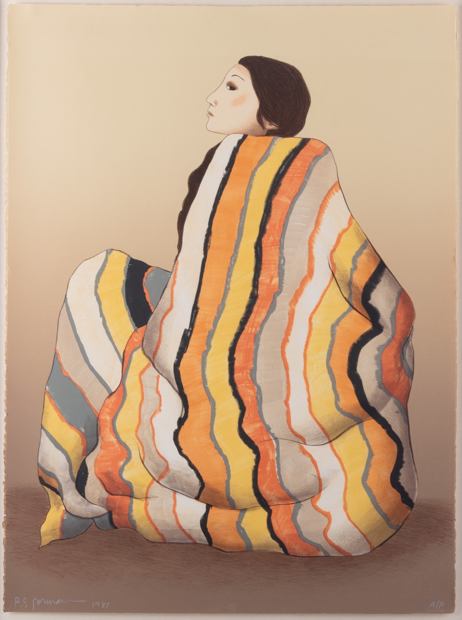 R C Gorman, New Mexico (1932-2005), Striped Blanket, 1981, color lithograph, ed. A.P. (1 of 4)