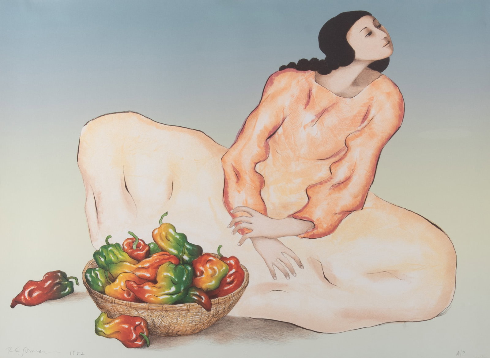 R C Gorman, New Mexico (1932-2005), Woman with Peppers, 1982, color lithograph, ed. A.P. (1 of 5)