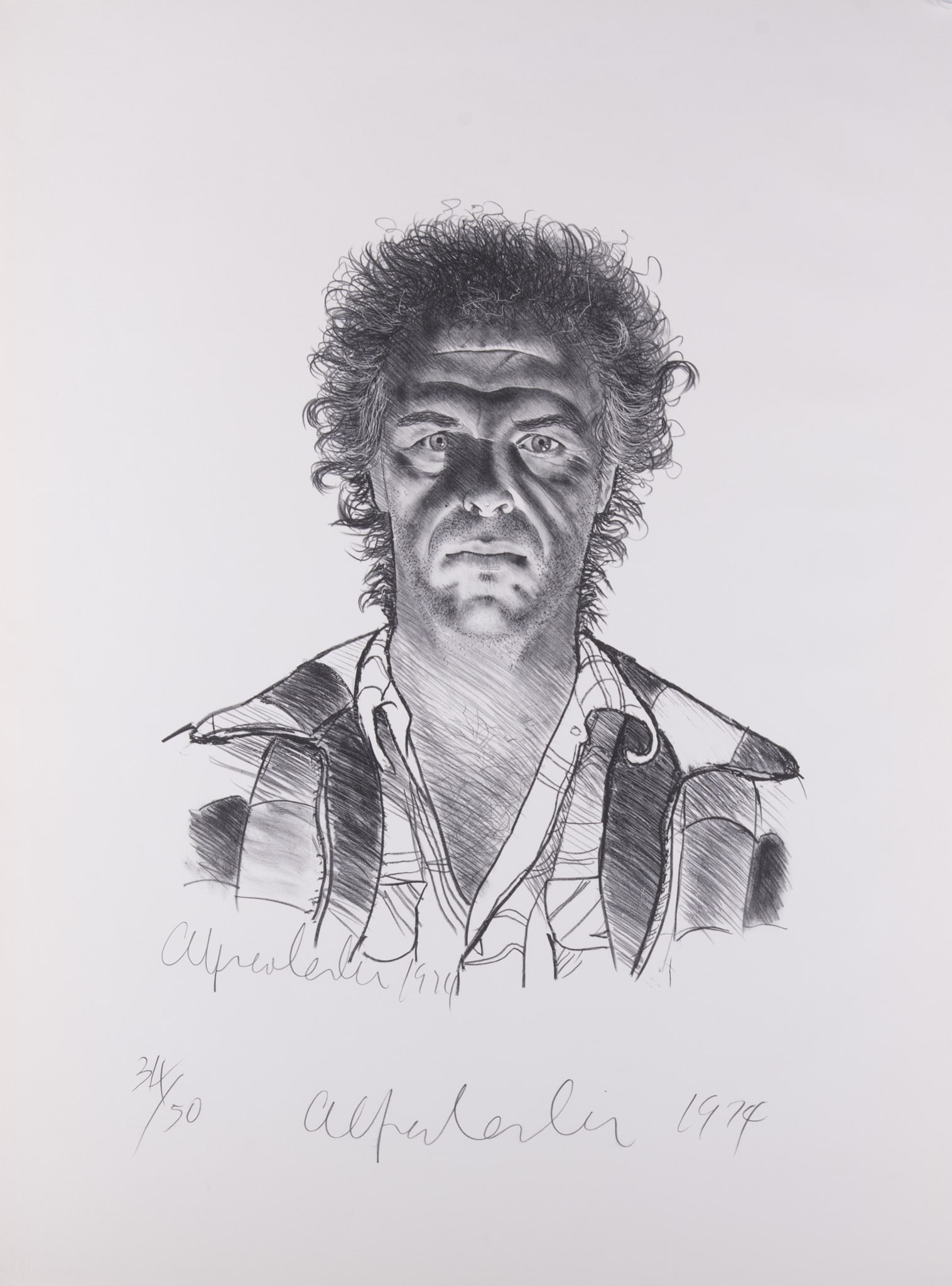 Alfred Leslie, American (1927-2023), Self-Portrait, 1974, lithograph, ed. 34/50: Alfred LeslieAmerican, (1927-2023)Self-Portrait, 1974lithograph, ed. 34/50signed, dated, titled, and numbered in pencil, unframed.40 x 30 inches