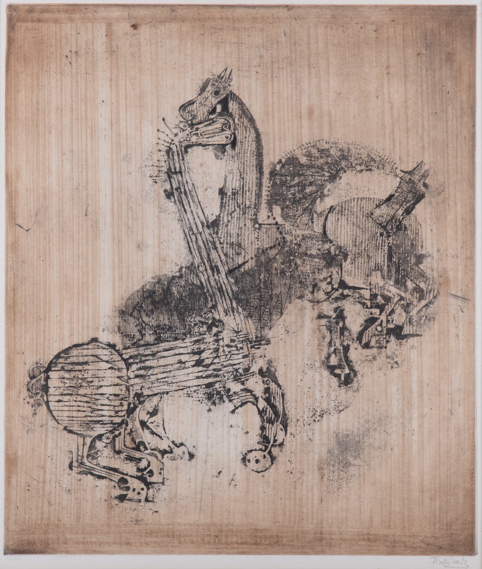 Johnny Friedlaender, German (1912-1992), Troid Chevaux, etching and aquatint, ed. 25/50 (1 of 4)