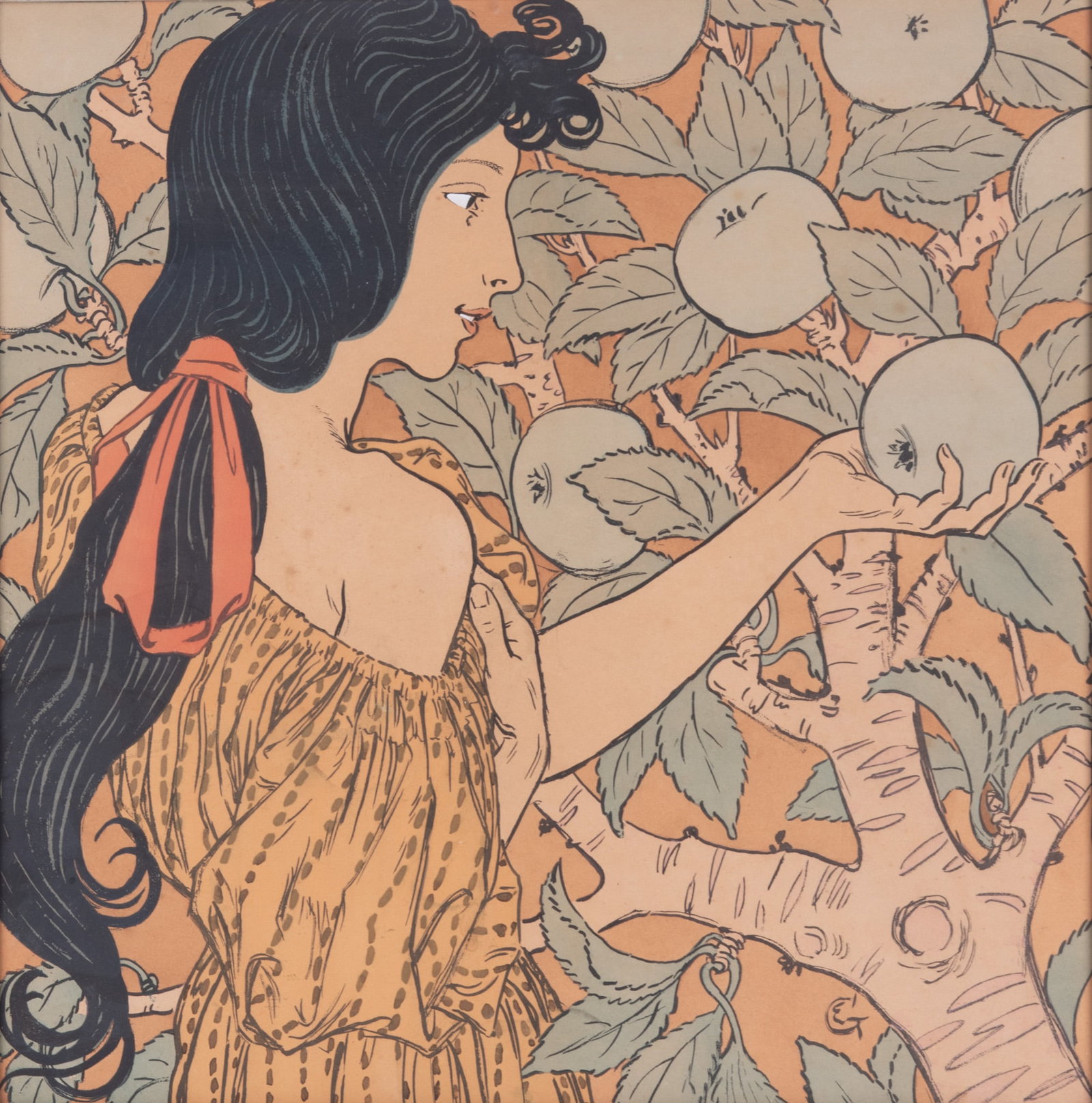 Eugène Grasset, French (1841-1917), Tentation, 1897, color lithograph: Eugène GrassetFrench, (1841-1917)Tentation, 1897color lithographframed.22 1/4 x 22 inches (visible); 25 x 25 inches (overall with frame)