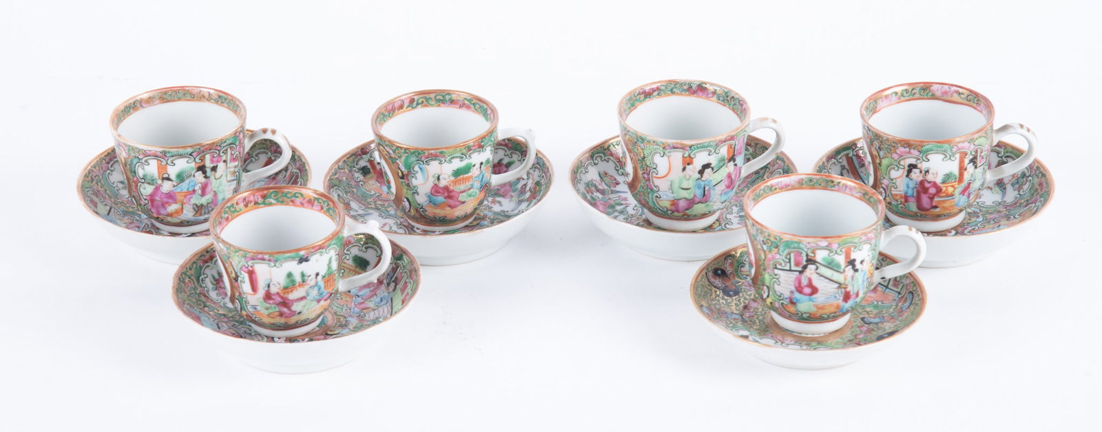 A Fine Collection of Antique Chinese Famille Rose Medallion Tea Cups with Saucers (1 of 4)