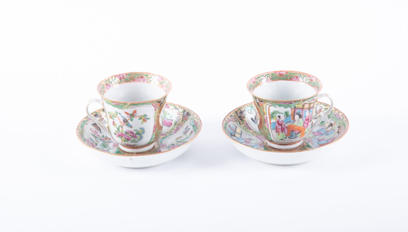 A Fine Near Pair of Antique Chinese Famille Rose Medallion Cups and Saucers (1 of 4)