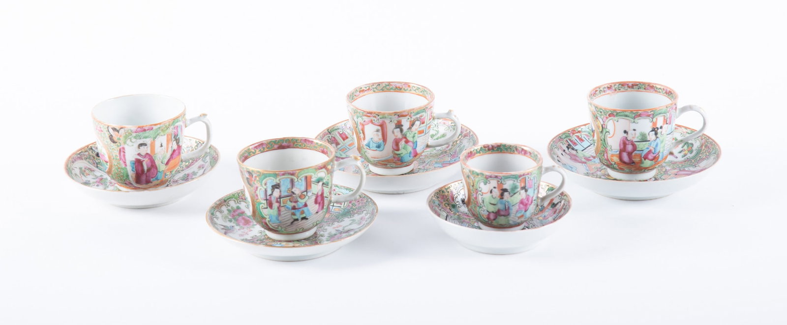 An Assembled Collection of Antique Chinese Famille Rose Medallion Tea Cups with Saucers (1 of 3)