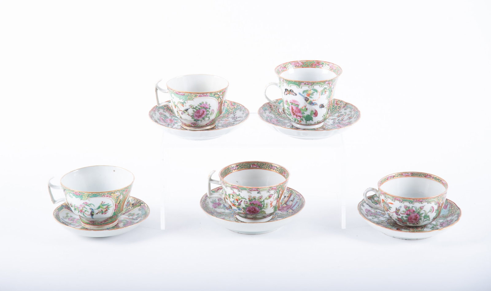 A Collection of Antique Chinese Famille Rose Medallion Coffee and Tea Cups with Saucers (1 of 3)