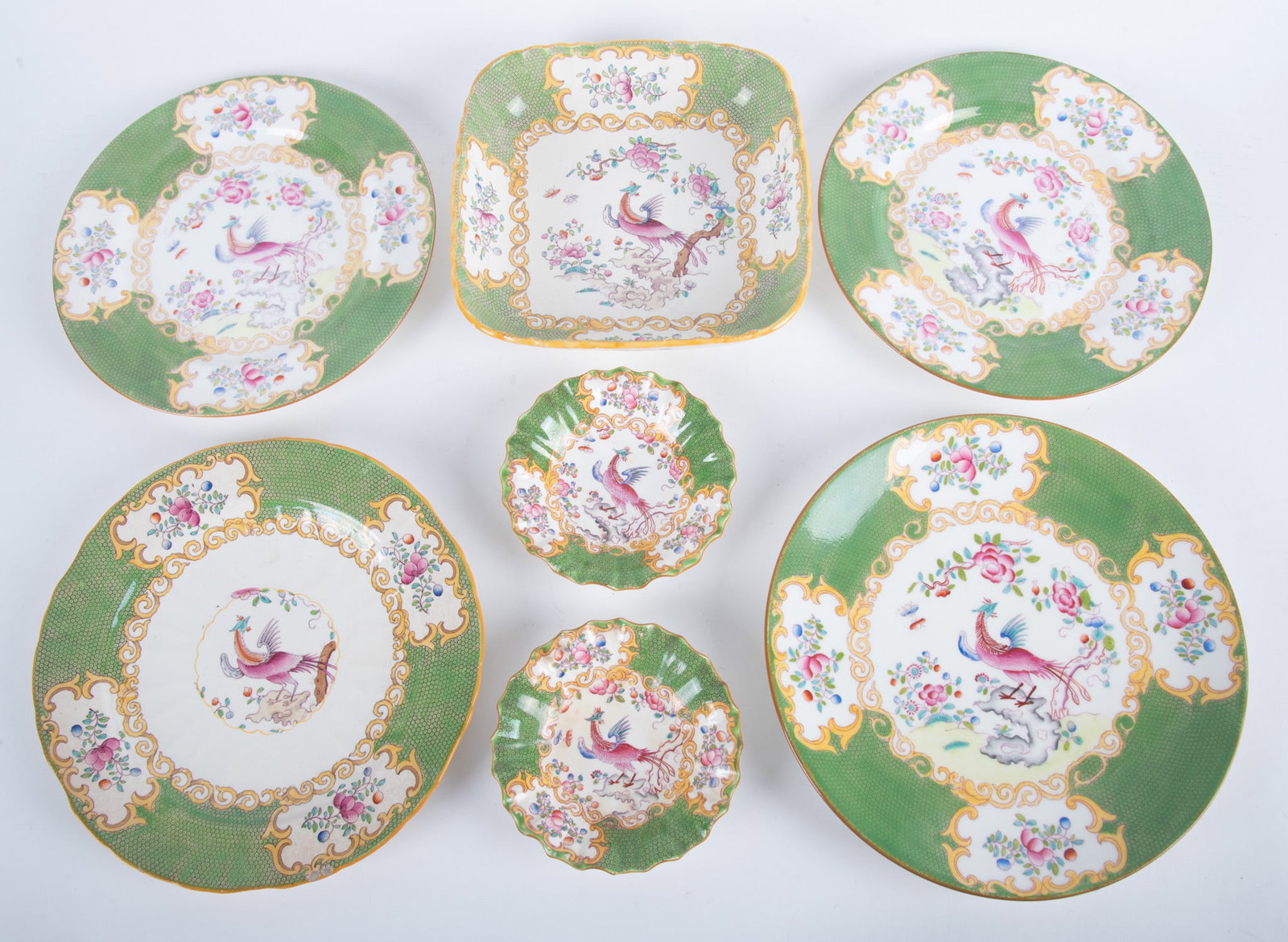 Seven Pieces Minton Green Cockatrice Porcelain (1 of 5)