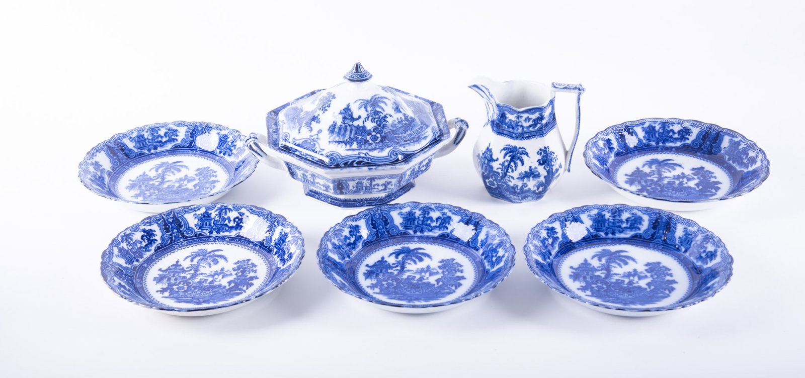 A Collection of Antique Flow Blue Transferware Serving Pieces, Kyber by W. Adams & Company (1 of 4)