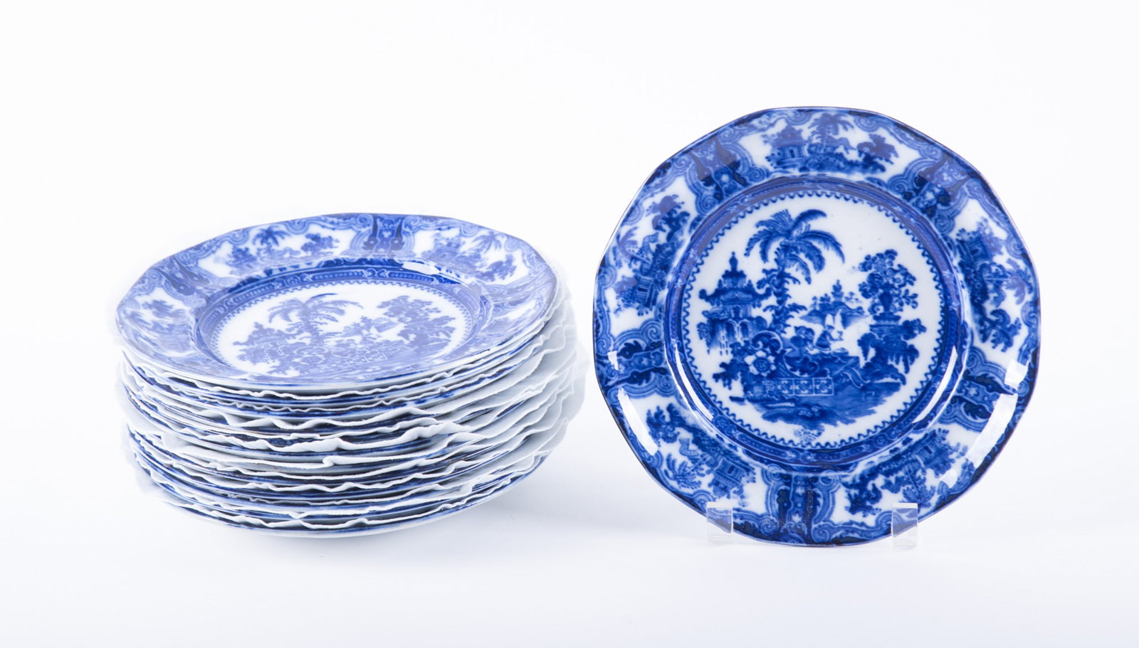 Thirteen Flow Blue Transferware Luncheon Plates, Kyber by W. Adams & Company (1 of 3)