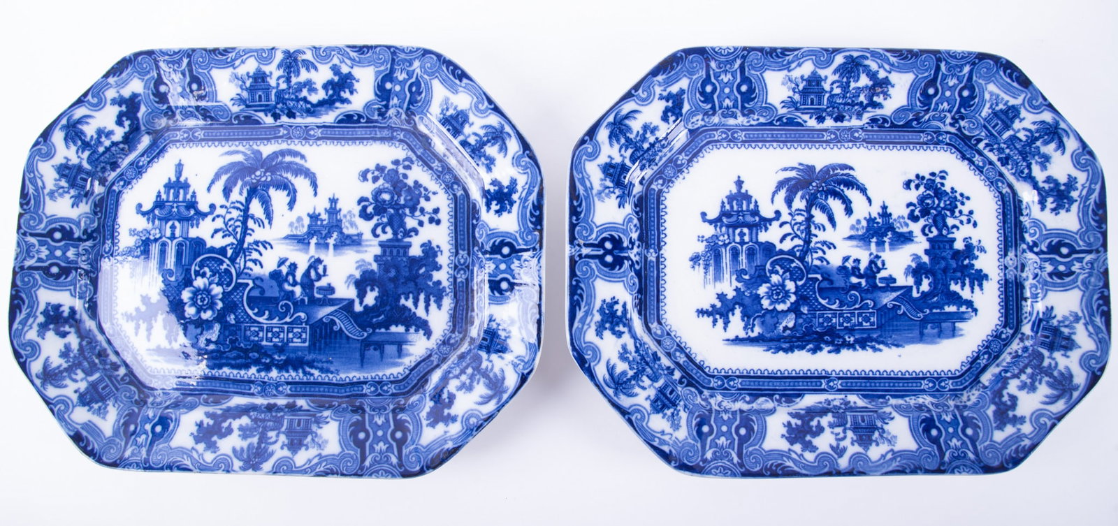 A Pair of Large Flow Blue Transferware Platters, Kyber by W. Adams & Company (1 of 4)