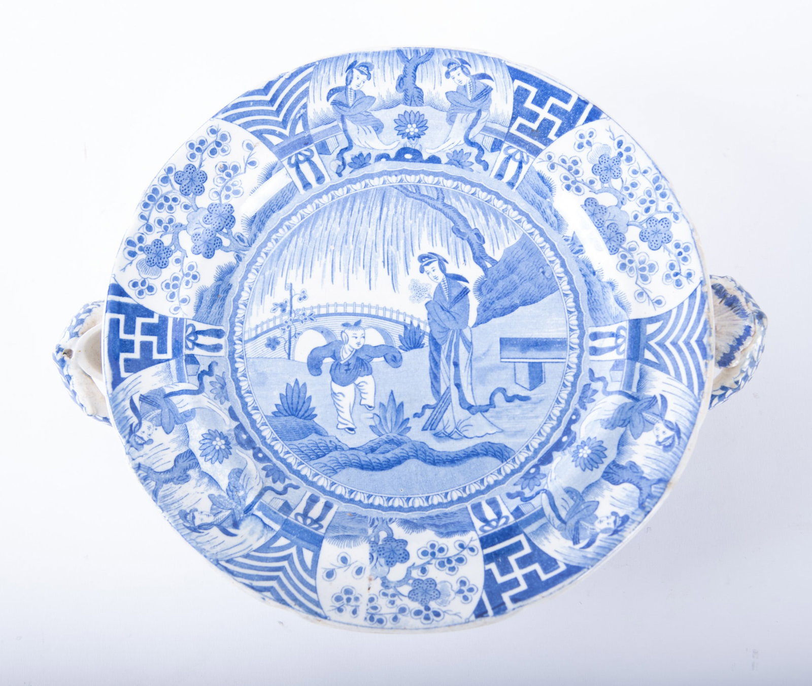An Antique Spode Blue and White Handled Warming Dish, "Lange Lijsen" (1 of 4)