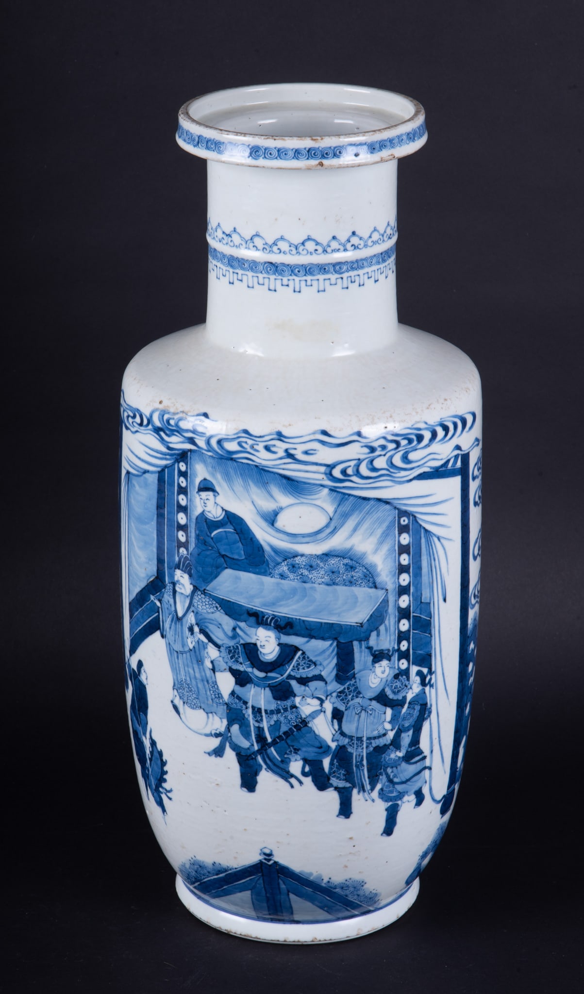 A Chinese Blue and White Porcelain Rouleau Vase (1 of 3)