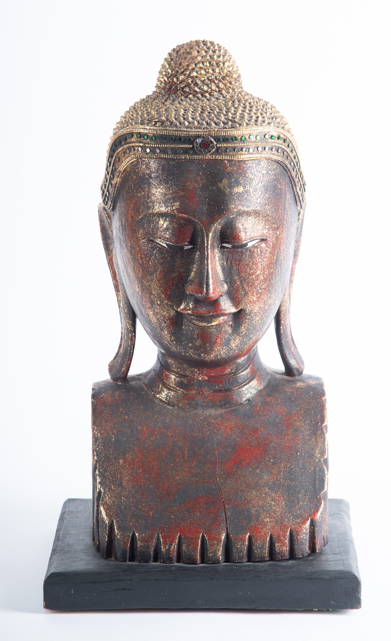 Vintage Carved Wood Buddha Bust (1 of 3)
