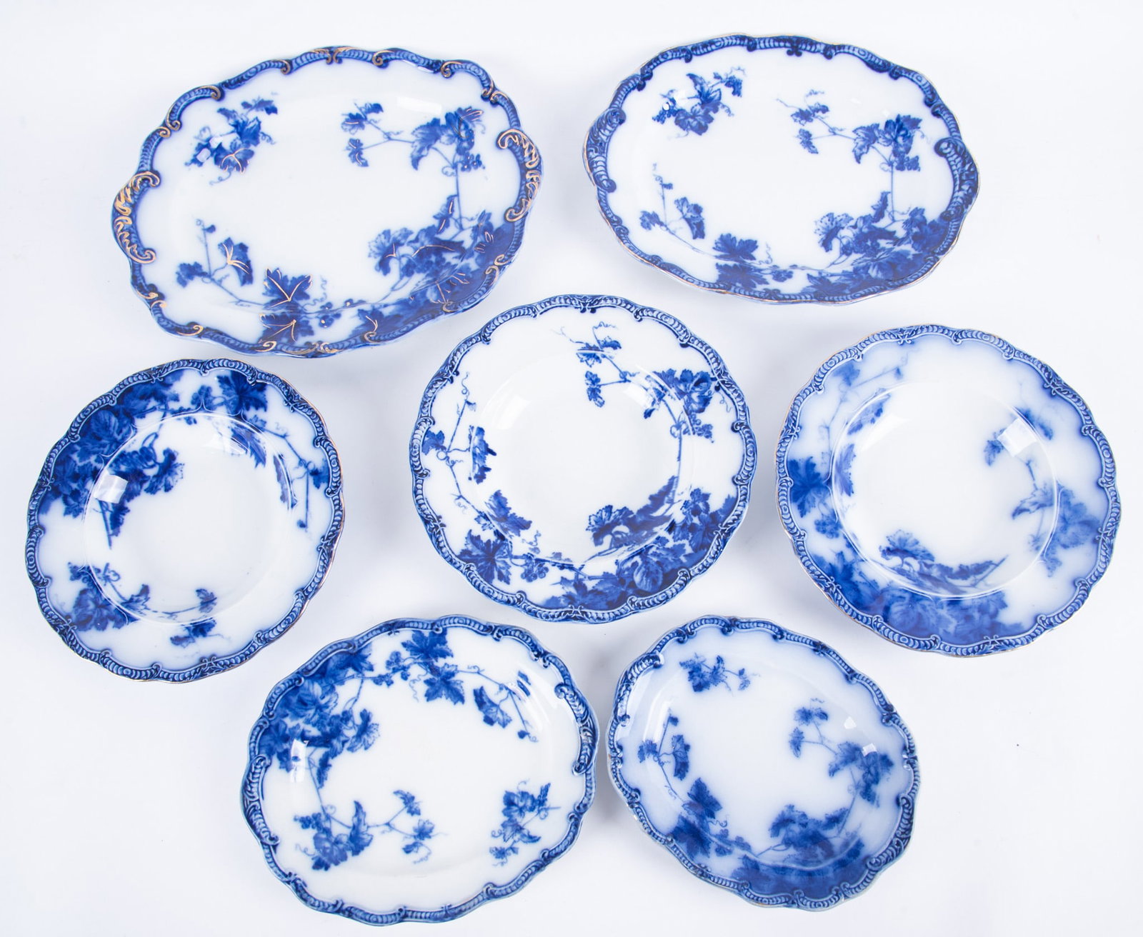 A Collection of Flow Blue Serving Platters and Bowls, Lonsdale by Ridgway (1 of 4)