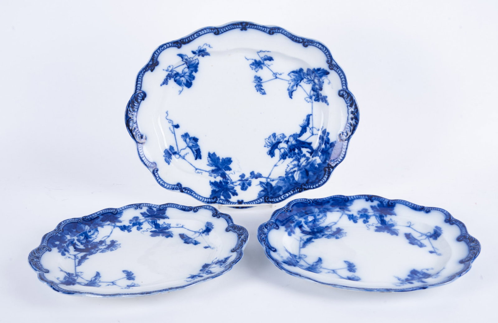 Three Flow Blue Serving Platters, Lonsdale by Ridgway (1 of 4)