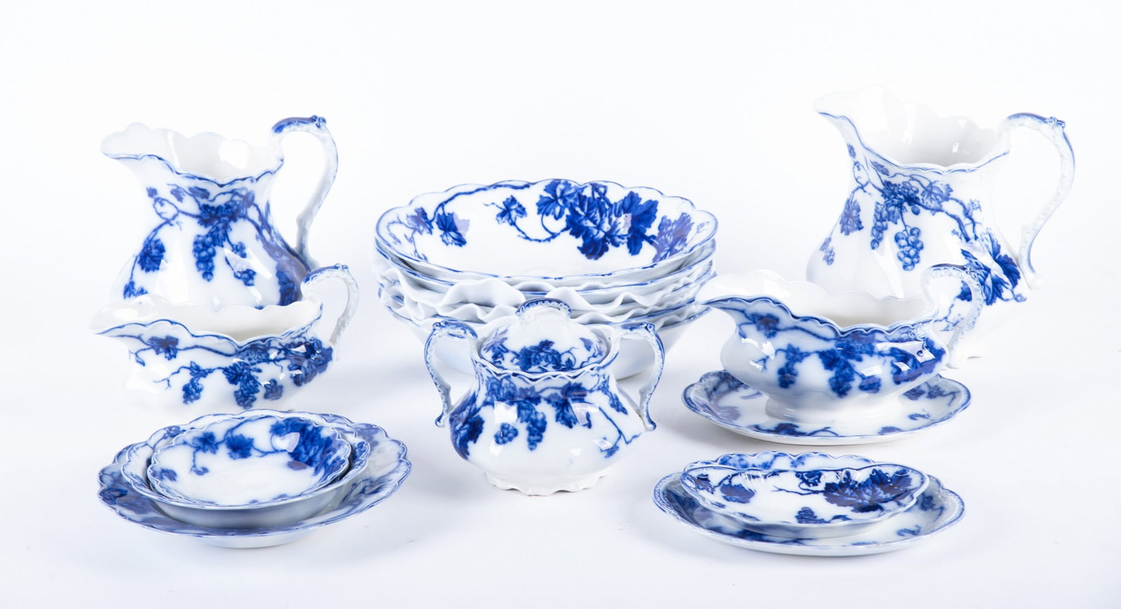 A Grouping of English Flow Blue Table and Serving Articles, Warwick by The Johnson Brothers (1 of 4)