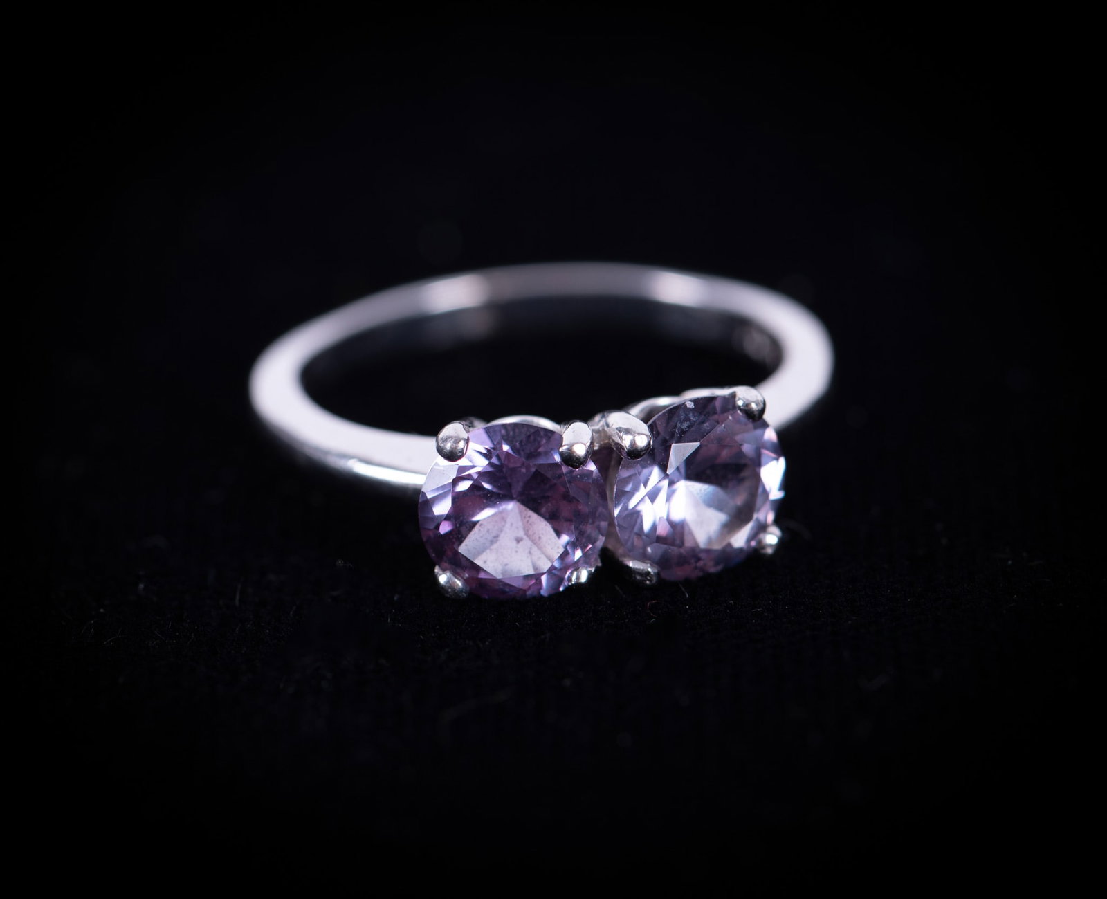 Vintage 10K White Gold Ring with Pink Sapphires: The stones test as sapphires and measure 5.80mm and 6.25mm respectively. Weight including stones is 2.4g. Ring size is 6.