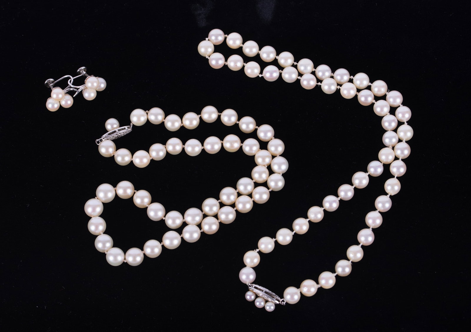 Cultured Pearl Suite includes Two Necklaces & Pair of Earrings (1 of 3)