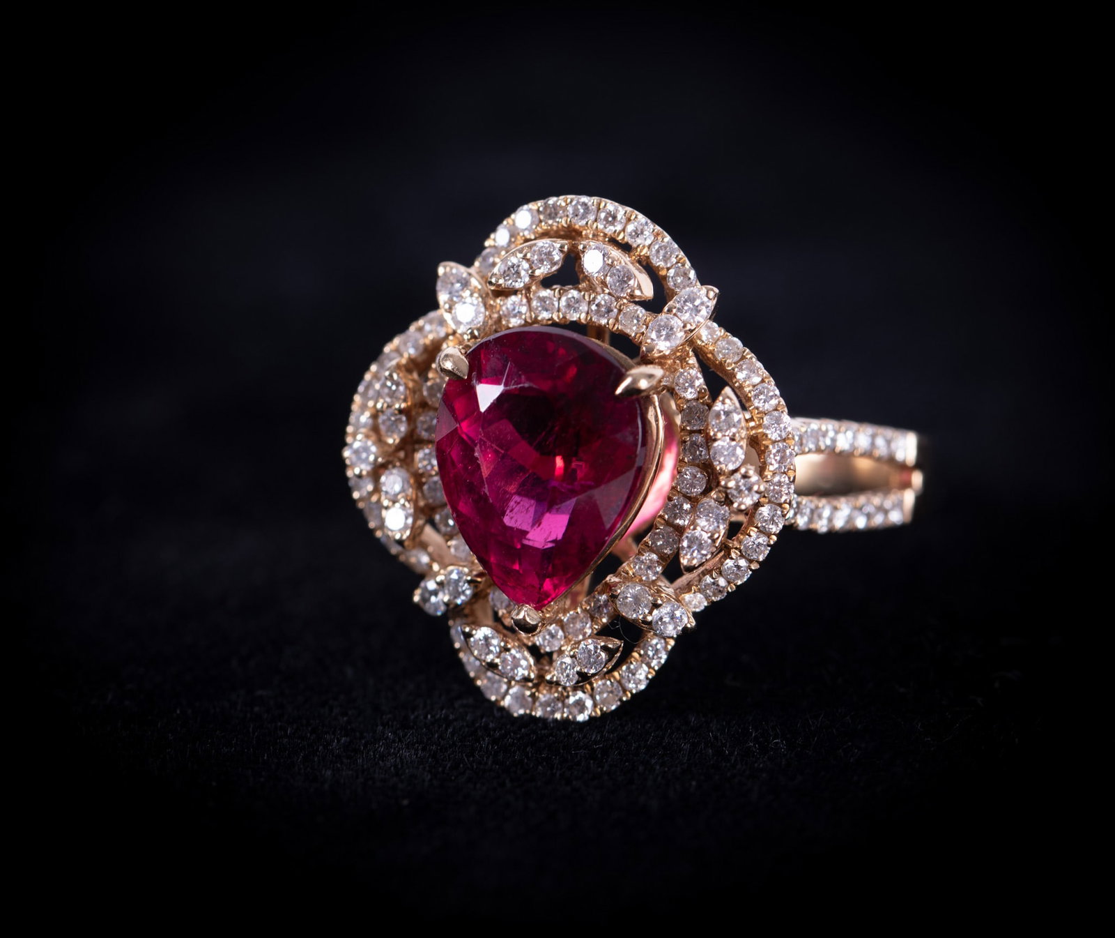 14k Yellow Gold Ring set with Diamonds & a Red Tourmaline (1 of 3)