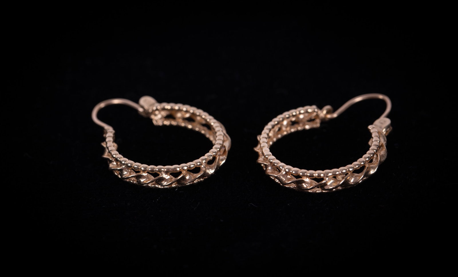14K Open Work Hoop Earrings: The hoops are 17mm in diameter and weigh 2.73g.