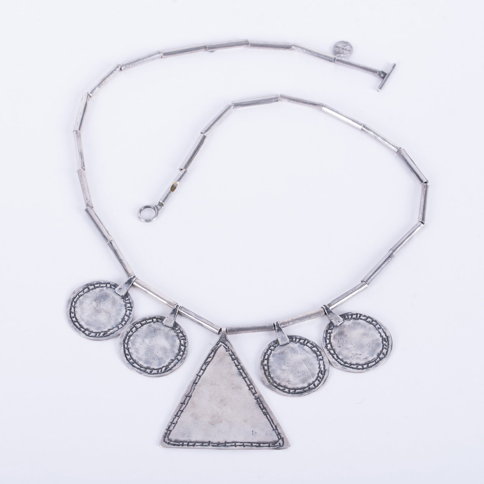 Ethnic Sterling Necklace: For the Bohemian at heart, this necklace is marked sterling and hallmarked. It is 22 inches long and weighs 47.61g.