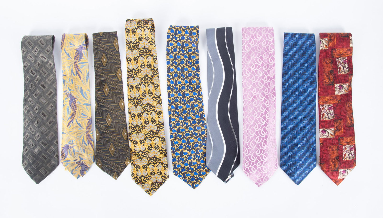 Group of Nine Designer Ties by Emenegildo Zegna and Gianni Versace (1 of 3)