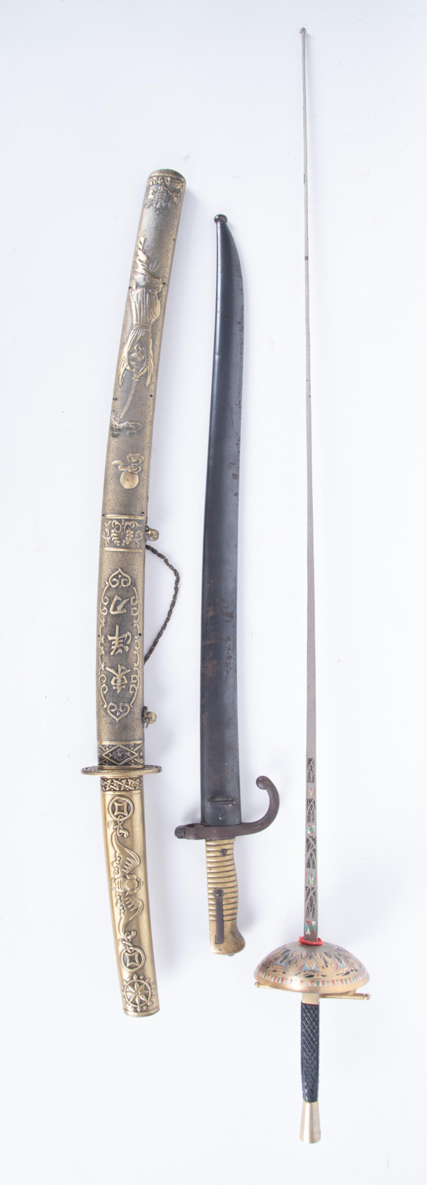 Chinese Jian Short Sword together with Ceremonial Fencing Sword with Painted Guard and Standard (1 of 4)