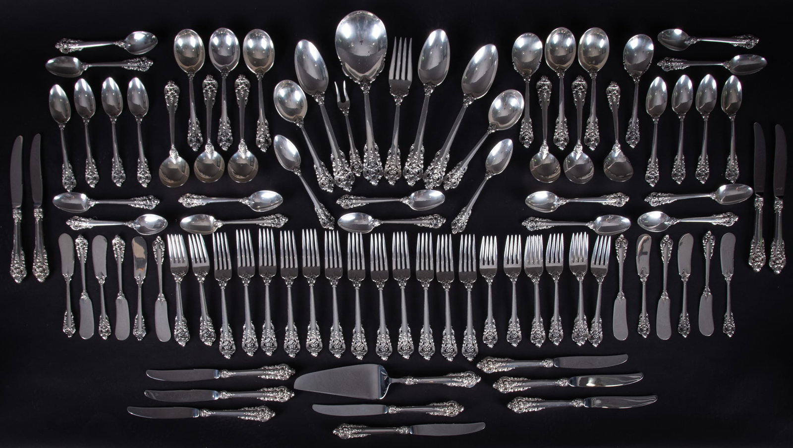 A Sterling Service Flatware Service, Grande Baroque by Wallace, 94 Pieces (1 of 6)