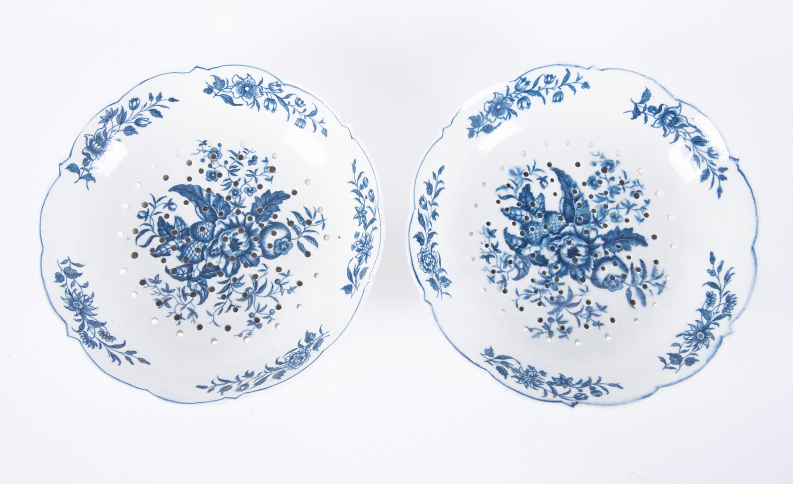 A Pair of 18th Century English Worcester Strainers, Dr. Wall Period (1 of 3)