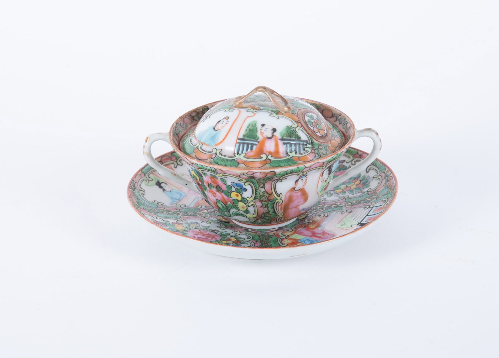 A Fine Chinese Famille Rose Medallion Covered Cup and Underplate (1 of 4)