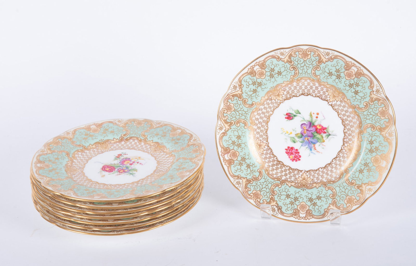 Eight Wedgwood Heavy Gold Gilt and Botanical Plates (1 of 3)
