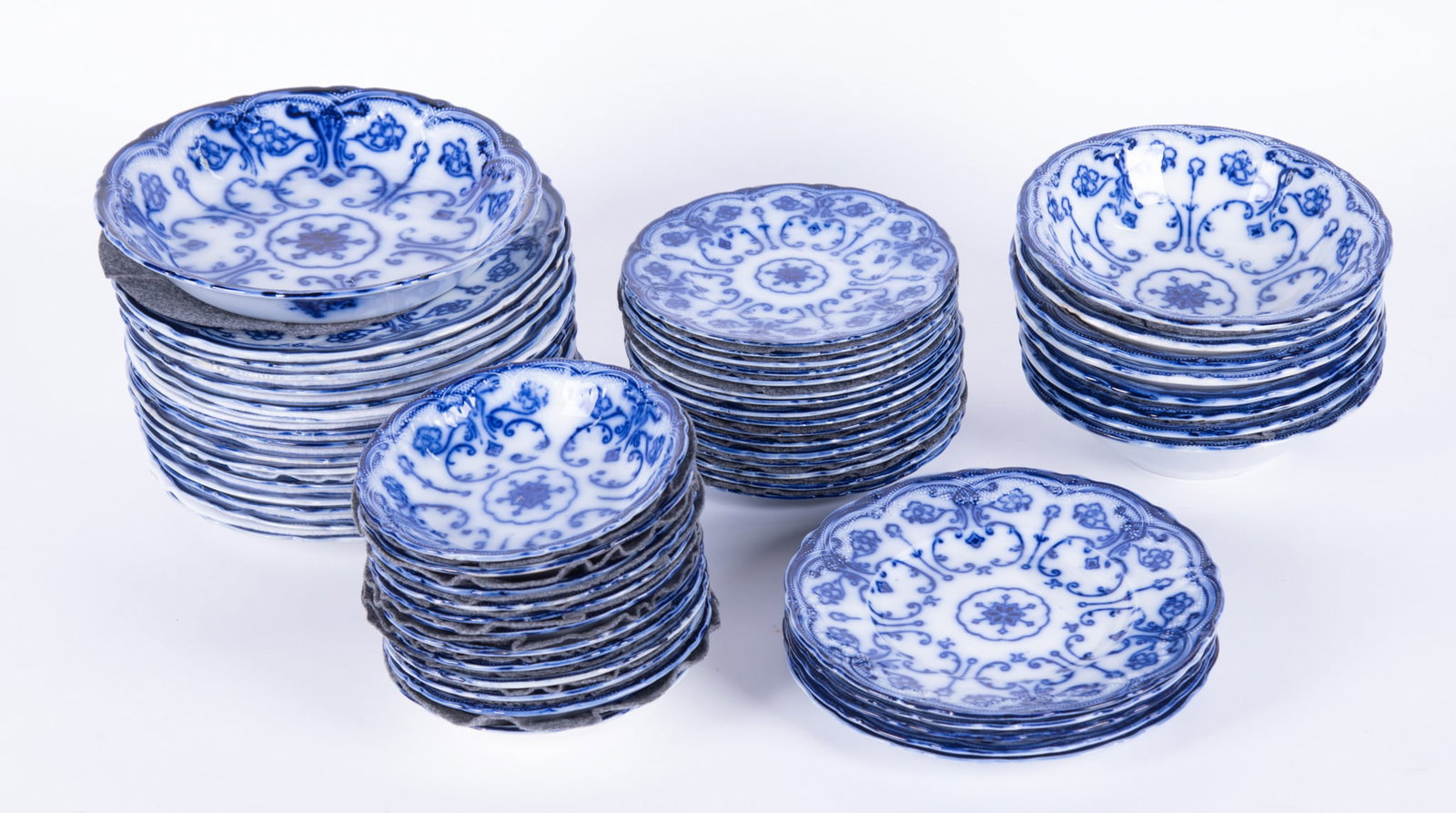 A Large Collection of Flow Blue Staffordshire Plates and Bowls, Conway by New Warf Pottery (1 of 3)