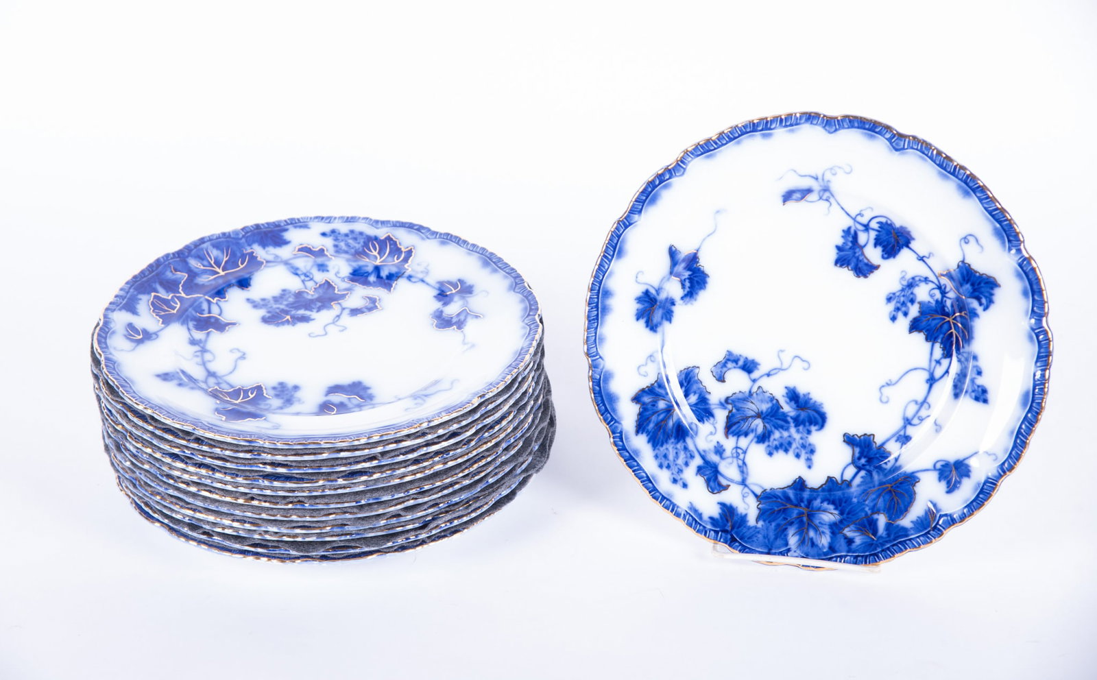 Twelve Staffordshire Flow Blue Dinner Plates, Virginia by John Maddock and Sons (1 of 2)