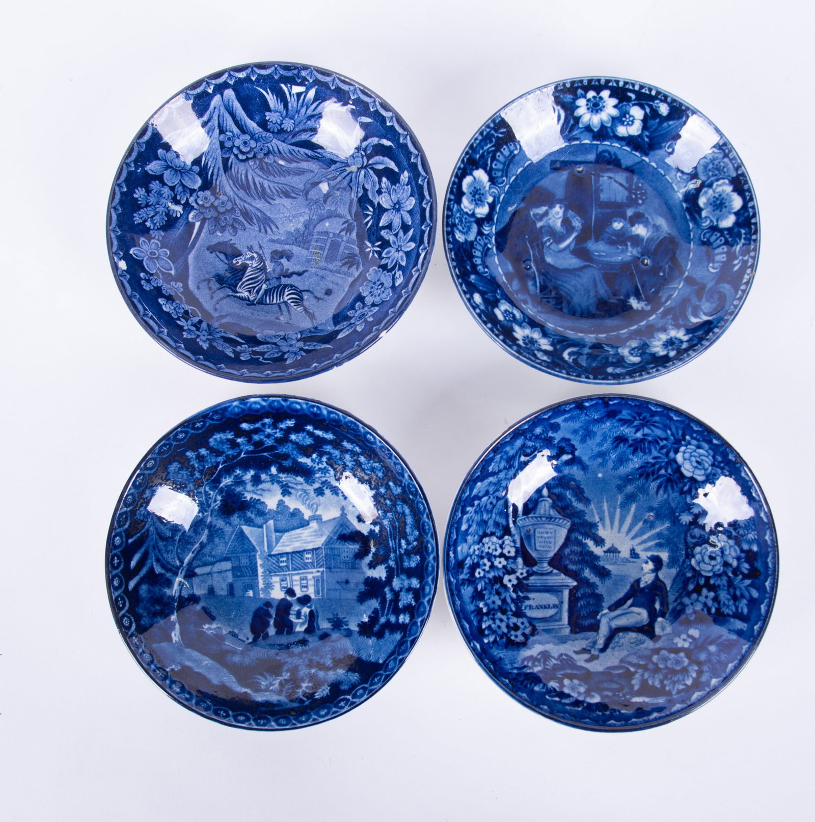 Four Antique Staffordshire Historical Blue Bowls (1 of 4)