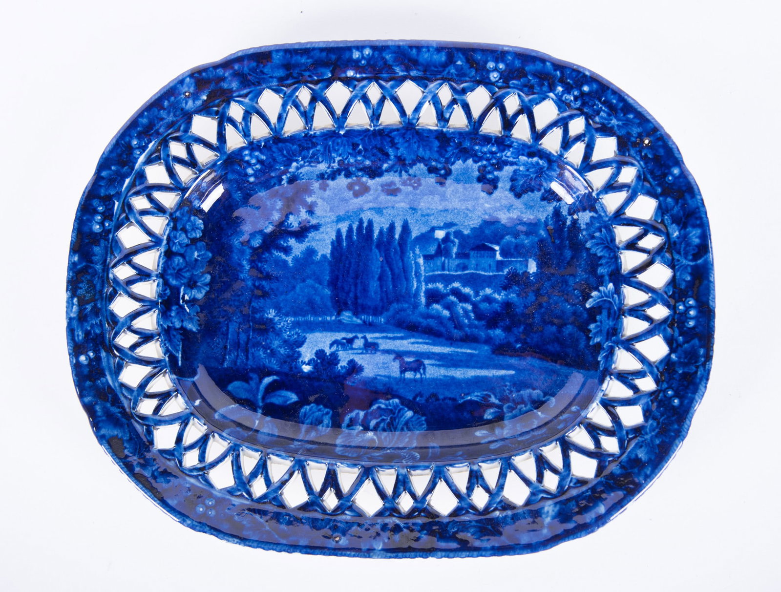 An Antique Staffordshire Historic Blue Reticulated Platter, by Wood (1 of 4)